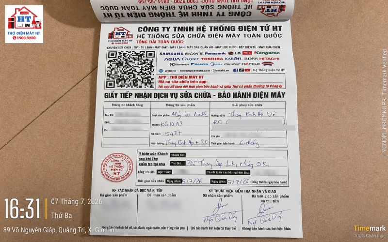 Dấu mộc và tài liệu bảo hành dịch vụ sửa quạt hơi nước Điện Tử HT luôn cung cấp đầy đủ thông tin bảo hành và hỗ trợ sau sửa chữa cho dịch vụ sửa quạt hơi nước tại nhà khách hàng.