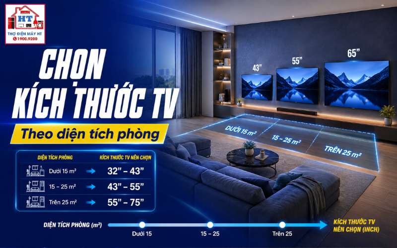 cách chọn kích thước tivi theo diện tích phòng
