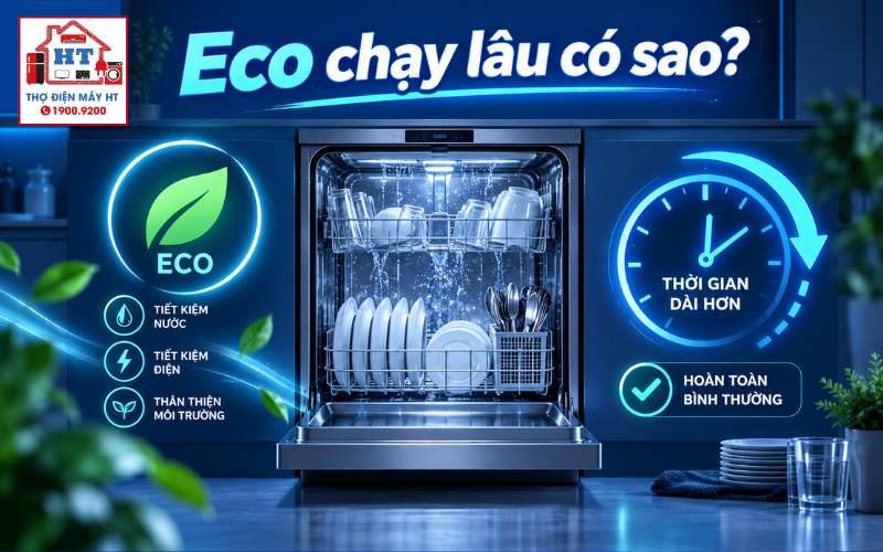 Chế Độ Eco Máy Rửa Chén Chạy Lâu Có Bình Thường Không? Lý Do & Cách Dùng