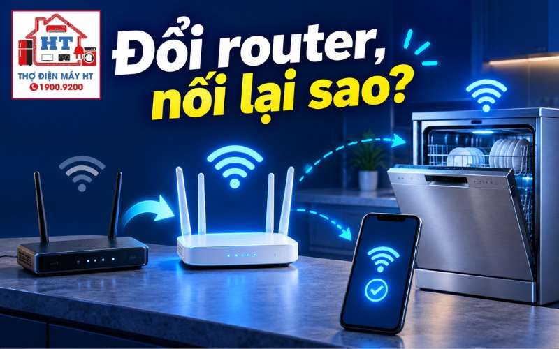 Kết nối lại Wi-Fi máy rửa chén sau khi đổi router