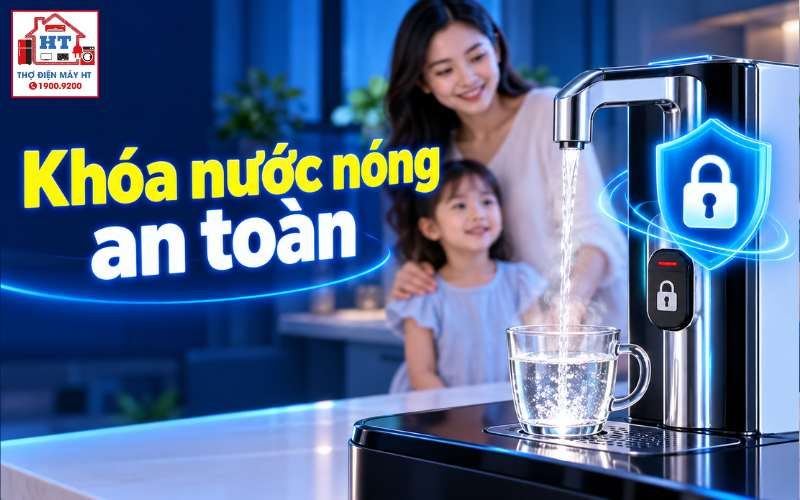 Dùng khóa trẻ em và vòi nước nóng máy lọc nước an toàn trong gia đình